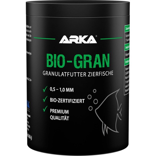 ARKA Bio-Gran - 1000 ml - High quality fish food made from certified organic raw materials, promotes growth and colour splendour of fish in any freshwater aquarium. ARKA Bio-Gran - 1000 ml - High quality fish food made from certified organic raw materials, promotes growth and colour splendour of fish in any freshwater aquarium.