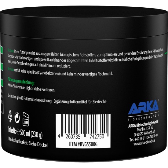 ARKA Bio-Gran - 500ml / 230g - Organic certified fish food for any freshwater aquarium, promotes growth and colour splendour of fish in any freshwater aquarium. ARKA Bio-Gran - 500ml / 230g - Organic certified fish food for any freshwater aquarium, promotes growth and colour splendour of fish in any freshwater aquarium.