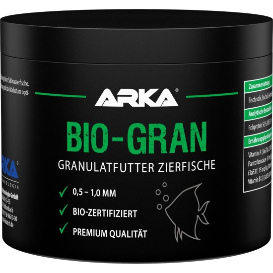 ARKA Bio-Gran - 500ml / 230g - Organic certified fish food for any freshwater aquarium, promotes growth and colour splendour of fish in any freshwater aquarium. ARKA Bio-Gran - 500ml / 230g - Organic certified fish food for any freshwater aquarium, promotes growth and colour splendour of fish in any freshwater aquarium.