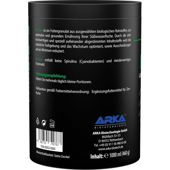 ARKA Bio-Gran - 500ml / 230g - Organic certified fish food for any freshwater aquarium, promotes growth and colour splendour of fish in any freshwater aquarium. ARKA Bio-Gran - 500ml / 230g - Organic certified fish food for any freshwater aquarium, promotes growth and colour splendour of fish in any freshwater aquarium.