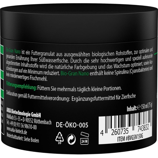 ARKA Bio-Gran Nano - 150ml / 75g - Organic Certified Fish Food for Any Freshwater Aquarium, Promotes Growth, Colour Splendor and Vitality of Ornamental Fish ARKA Bio-Gran Nano - 150ml / 75g - Organic Certified Fish Food for Any Freshwater Aquarium, Promotes Growth, Colour Splendor and Vitality of Ornamental Fish