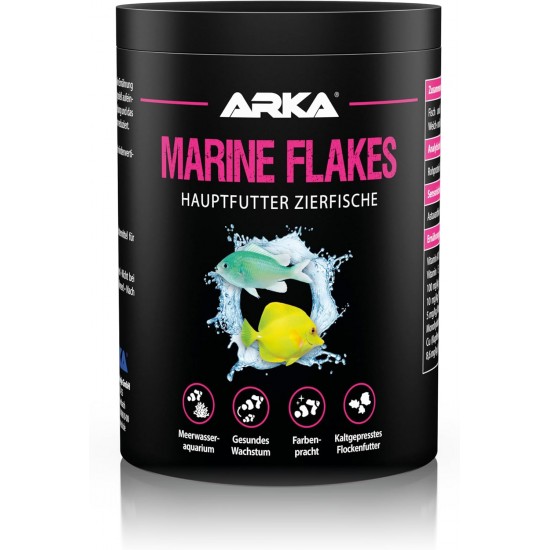 ARKA Marine Flakes - 1000ml / 100g - Flake Food for Saltwater Fish, Promotes Colour Splendor and Growth, Cold Pressed, Supports Fish Health ARKA Marine Flakes - 1000ml / 100g - Flake Food for Saltwater Fish, Promotes Colour Splendor and Growth, Cold Pressed, Supports Fish Health