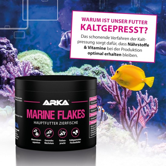 ARKA Marine Flakes 500ml / 50g Flake Food for Saltwater Fish Promotes Colour Splendor and Growth, Cold Pressed, Supports Fish Health ARKA Marine Flakes 500ml / 50g Flake Food for Saltwater Fish Promotes Colour Splendor and Growth, Cold Pressed, Supports Fish Health