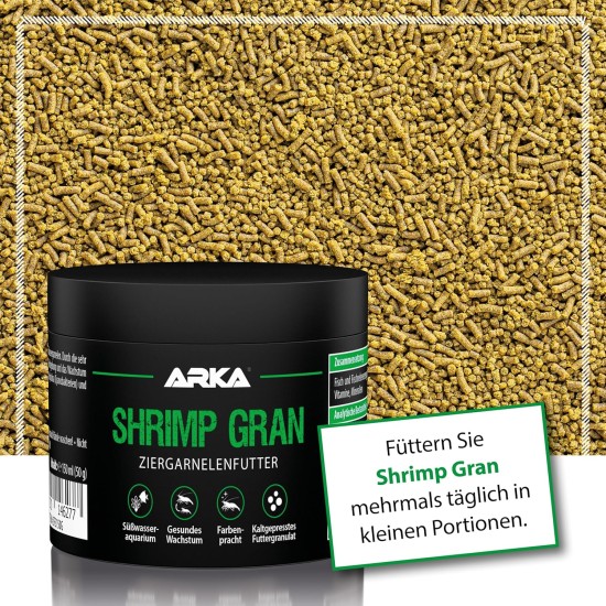 ARKA Shrimp Gran - 150 ml / 50 g - Premium Shrimp Food as a Complete Food, Cold Pressed, Promotes Growth and Colour Splendor of Shrimp in Freshwater Aquariums ARKA Shrimp Gran - 150 ml / 50 g - Premium Shrimp Food as a Complete Food, Cold Pressed, Promotes Growth and Colour Splendor of Shrimp in Freshwater Aquariums