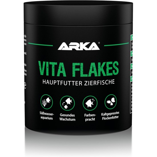 ARKA Vita Flakes 250 ml Flake Food for Ornamental Fish - High Quality Cold-Pressed Complete Food for Freshwater Aquariums - Supports Colourfulness, Vitality & Growth - Spirulina Free ARKA Vita Flakes 250 ml Flake Food for Ornamental Fish - High Quality Cold-Pressed Complete Food for Freshwater Aquariums - Supports Colourfulness, Vitality & Growth - Spirulina Free