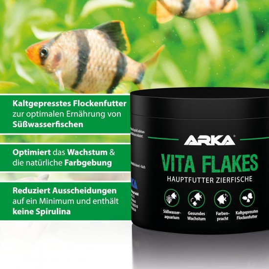 ARKA Vita Flakes 250 ml Flake Food for Ornamental Fish - High Quality Cold-Pressed Complete Food for Freshwater Aquariums - Supports Colourfulness, Vitality & Growth - Spirulina Free ARKA Vita Flakes 250 ml Flake Food for Ornamental Fish - High Quality Cold-Pressed Complete Food for Freshwater Aquariums - Supports Colourfulness, Vitality & Growth - Spirulina Free