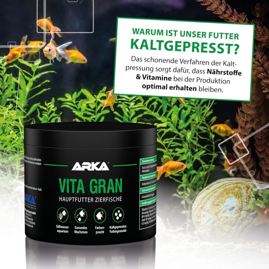 ARKA Vita Gran - 250 ml / 120 g - Nutrient Rich Granulate Food for Vibrant Colours and Healthy Growth in Freshwater Aquariums - Cold Pressed ARKA Vita Gran - 250 ml / 120 g - Nutrient Rich Granulate Food for Vibrant Colours and Healthy Growth in Freshwater Aquariums - Cold Pressed