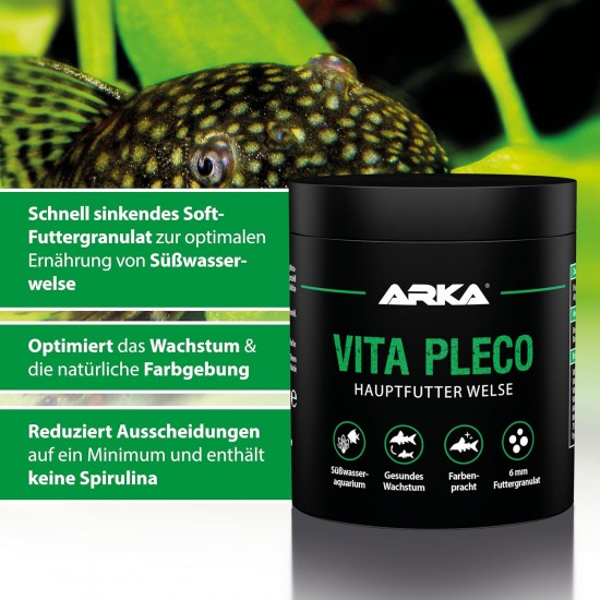 Catfish Food - ARKA Vita Pleco 250 ml / 120 g - Cold Pressed Soft Granules for Suction Catfish & Bottom Fish - Supports Colour Splendor, Growth & Vitality - Sinking, Highly Digestible, Dimensionally Catfish Food - ARKA Vita Pleco 250 ml / 120 g - Cold Pressed Soft Granules for Suction Catfish & Bottom Fish - Supports Colour Splendor, Growth & Vitality - Sinking, Highly Digestible, Dimensionally
