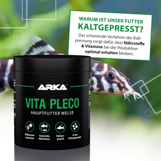 Catfish Food - ARKA Vita Pleco 250 ml / 120 g - Cold Pressed Soft Granules for Suction Catfish & Bottom Fish - Supports Colour Splendor, Growth & Vitality - Sinking, Highly Digestible, Dimensionally Catfish Food - ARKA Vita Pleco 250 ml / 120 g - Cold Pressed Soft Granules for Suction Catfish & Bottom Fish - Supports Colour Splendor, Growth & Vitality - Sinking, Highly Digestible, Dimensionally