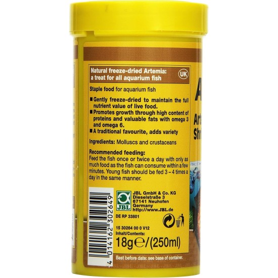 JBL PRONOVO ARTEMIO Artemia Treats for all Ornamental Fish from 8-20 cm, Size M, 100 ml JBL PRONOVO ARTEMIO Artemia Treats for all Ornamental Fish from 8-20 cm, Size M, 100 ml