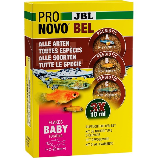 JBL PRONOVO BEL FLAKES BABY, Rearing Food Set for Young Fish of Livebearers, Fish Food Flakes, 3 x 10 ml JBL PRONOVO BEL FLAKES BABY, Rearing Food Set for Young Fish of Livebearers, Fish Food Flakes, 3 x 10 ml