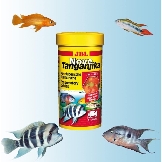 JBL PRONOVO TANGANYIKA FLAKES, Main Food for All Cichlids from 8-20 cm, Fish Food Flakes, Size M, 250 ml JBL PRONOVO TANGANYIKA FLAKES, Main Food for All Cichlids from 8-20 cm, Fish Food Flakes, Size M, 250 ml