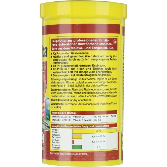 JBL PRONOVO TANGANYIKA FLAKES, Main Food for All Cichlids from 8-20 cm, Fish Food Flakes, Size M, 250 ml JBL PRONOVO TANGANYIKA FLAKES, Main Food for All Cichlids from 8-20 cm, Fish Food Flakes, Size M, 250 ml
