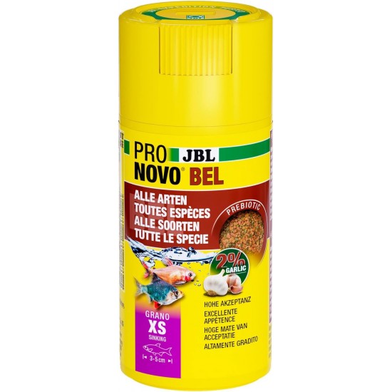 JBL Pronovo Bel Grano, Main Food for All Aquarium Fish from 3-10 cm, Fish Food Granules, Click Dispenser, Size S, 250 ml JBL Pronovo Bel Grano, Main Food for All Aquarium Fish from 3-10 cm, Fish Food Granules, Click Dispenser, Size S, 250 ml