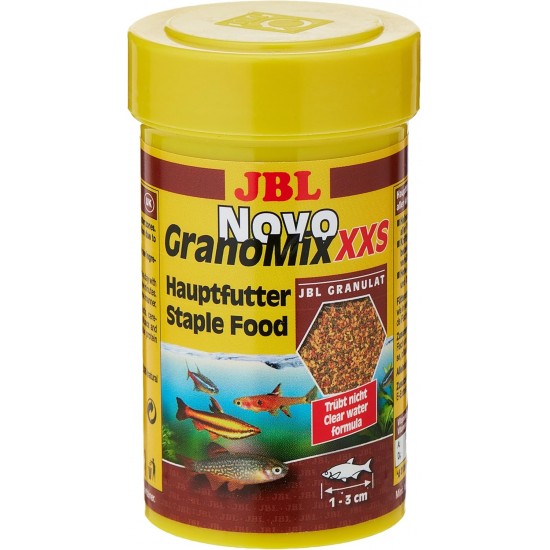 JBL Pronovo Bel Grano, Main Food for All Aquarium Fish from 3-10 cm, Fish Food Granules, Click Dispenser, Size S, 250 ml JBL Pronovo Bel Grano, Main Food for All Aquarium Fish from 3-10 cm, Fish Food Granules, Click Dispenser, Size S, 250 ml