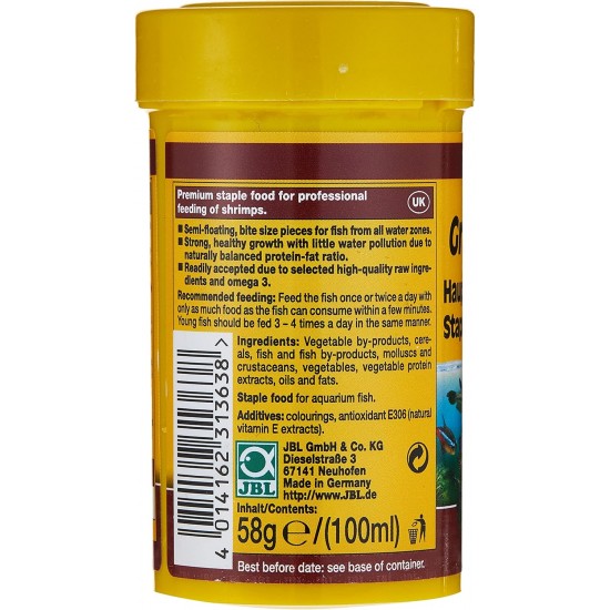 JBL Pronovo Bel Grano, Main Food for All Aquarium Fish from 3-10 cm, Fish Food Granules, Click Dispenser, Size S, 250 ml JBL Pronovo Bel Grano, Main Food for All Aquarium Fish from 3-10 cm, Fish Food Granules, Click Dispenser, Size S, 250 ml