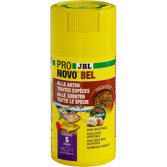 JBL Pronovo Bel Grano, Main Food for All Aquarium Fish from 3-10 cm, Fish Food Granules, Click Dispenser, Size S, 100 ml JBL Pronovo Bel Grano, Main Food for All Aquarium Fish from 3-10 cm, Fish Food Granules, Click Dispenser, Size S, 100 ml