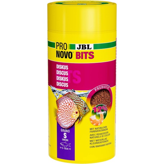 JBL Pronovo Bits Grano, Main Food for Discus and Cichlids from 3-10 cm, Fish Food Granules, Size S, 1000 ml JBL Pronovo Bits Grano, Main Food for Discus and Cichlids from 3-10 cm, Fish Food Granules, Size S, 1000 ml