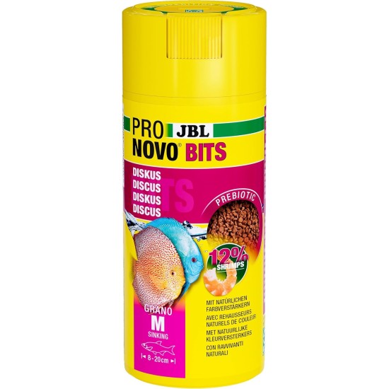 JBL Pronovo Bits Grano, Main Food for Discus and Cichlids from 3-10 cm, Fish Food Granules, Size S, 1000 ml JBL Pronovo Bits Grano, Main Food for Discus and Cichlids from 3-10 cm, Fish Food Granules, Size S, 1000 ml