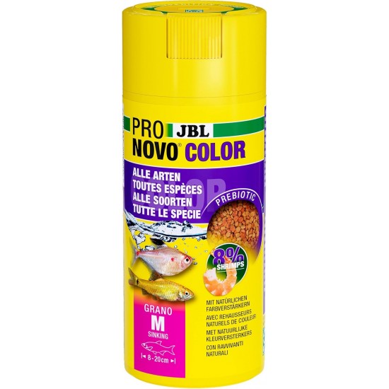 JBL Pronovo Colour Grano Click Colour Food Granules for All Aquarium Fish from 3-10 cm, Click Dispenser, Fish Food Granules, Size S, 100 ml JBL Pronovo Colour Grano Click Colour Food Granules for All Aquarium Fish from 3-10 cm, Click Dispenser, Fish Food Granules, Size S, 100 ml