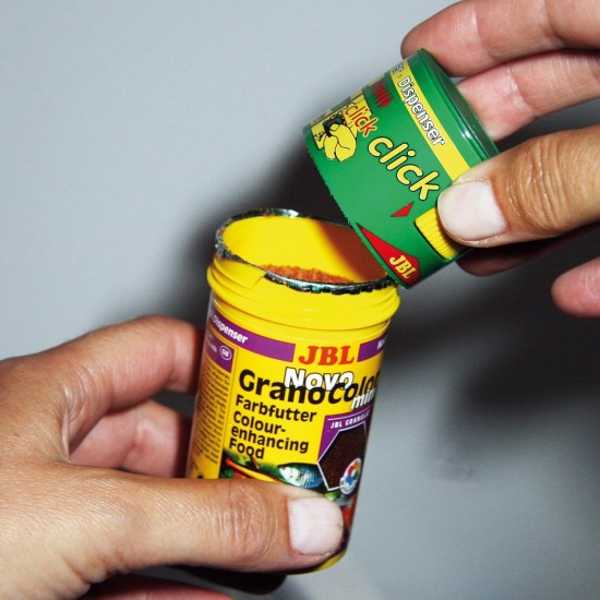 JBL Pronovo Colour Grano Click Colour Food Granules for All Aquarium Fish from 3-10 cm, Click Dispenser, Fish Food Granules, Size S, 100 ml JBL Pronovo Colour Grano Click Colour Food Granules for All Aquarium Fish from 3-10 cm, Click Dispenser, Fish Food Granules, Size S, 100 ml