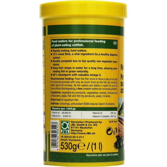 JBL Pronovo Pleco Wafer for Suction Catfish from 1-20 cm, Fish Food, Size M, 100 ml JBL Pronovo Pleco Wafer for Suction Catfish from 1-20 cm, Fish Food, Size M, 100 ml
