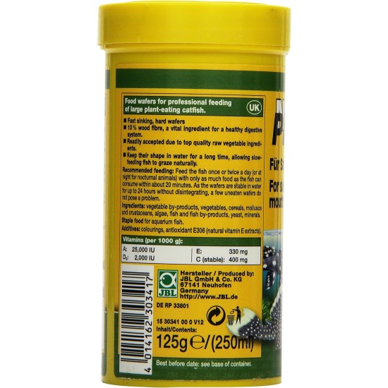 JBL Pronovo Pleco Wafer for Suction Catfish from 1-20 cm, Fish Food, Size M, 100 ml JBL Pronovo Pleco Wafer for Suction Catfish from 1-20 cm, Fish Food, Size M, 100 ml