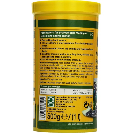 JBL Pronovo Pleco Wafer for Suction Catfish from 1-20 cm, Fish Food, Size M, 100 ml JBL Pronovo Pleco Wafer for Suction Catfish from 1-20 cm, Fish Food, Size M, 100 ml