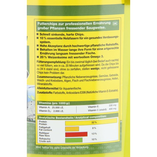 JBL Pronovo Pleco Wafer for Suction Catfish from 1-20 cm, Fish Food, Size M, 100 ml JBL Pronovo Pleco Wafer for Suction Catfish from 1-20 cm, Fish Food, Size M, 100 ml