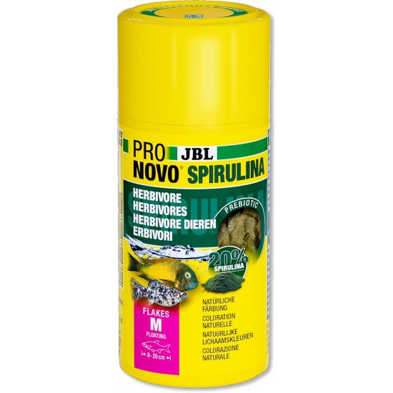 JBL Pronovo Spirulina Flakes, Green Food for All Aquarium Fish from 8-20 cm, Fish Food Flakes, Size M, 250 ml JBL Pronovo Spirulina Flakes, Green Food for All Aquarium Fish from 8-20 cm, Fish Food Flakes, Size M, 250 ml