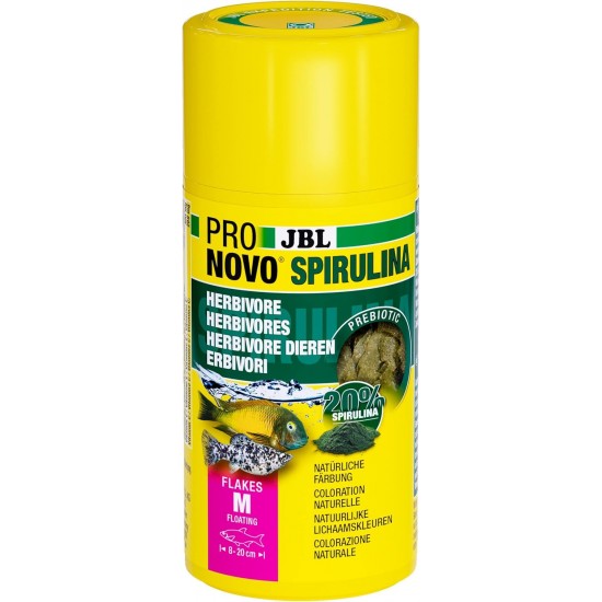 JBL Pronovo Spirulina Flakes, Green Food for All Aquarium Fish from 8-20 cm, Fish Food Flakes, Size M, 250 ml JBL Pronovo Spirulina Flakes, Green Food for All Aquarium Fish from 8-20 cm, Fish Food Flakes, Size M, 250 ml