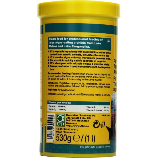 JBL Pronovo Tanganyika Grano, Main Food for All Cichlids from 8-20 cm, Click Dispenser, Fish Food Granules, Size M, 250 ml JBL Pronovo Tanganyika Grano, Main Food for All Cichlids from 8-20 cm, Click Dispenser, Fish Food Granules, Size M, 250 ml