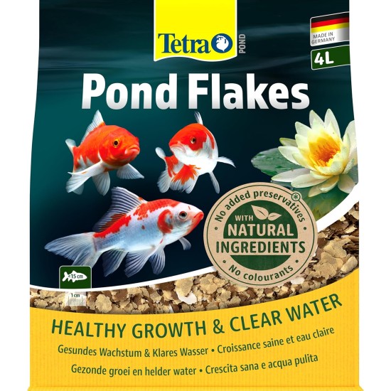 Tetra Pond Flake, Complete and Varied Fish Food for Young and Small Pond Fish, 4 Litre