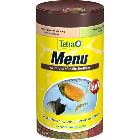 TetraMin menu main food mix for all ornamental fish, 4 different flakes in 4 separate compartments ideal for fish of all water areas, 100 ml jar TetraMin menu main food mix for all ornamental fish, 4 different flakes in 4 separate compartments ideal for fish of all water areas, 100 ml jar