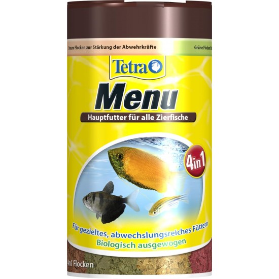 TetraMin menu main food mix for all ornamental fish, 4 different flakes in 4 separate compartments ideal for fish of all water areas, 100 ml jar TetraMin menu main food mix for all ornamental fish, 4 different flakes in 4 separate compartments ideal for fish of all water areas, 100 ml jar