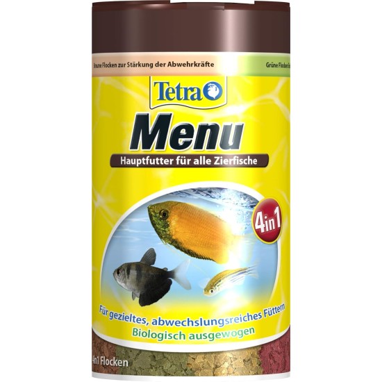 TetraMin menu main food mix for all ornamental fish, 4 different flakes in 4 separate compartments ideal for fish of all water areas, 100 ml jar TetraMin menu main food mix for all ornamental fish, 4 different flakes in 4 separate compartments ideal for fish of all water areas, 100 ml jar