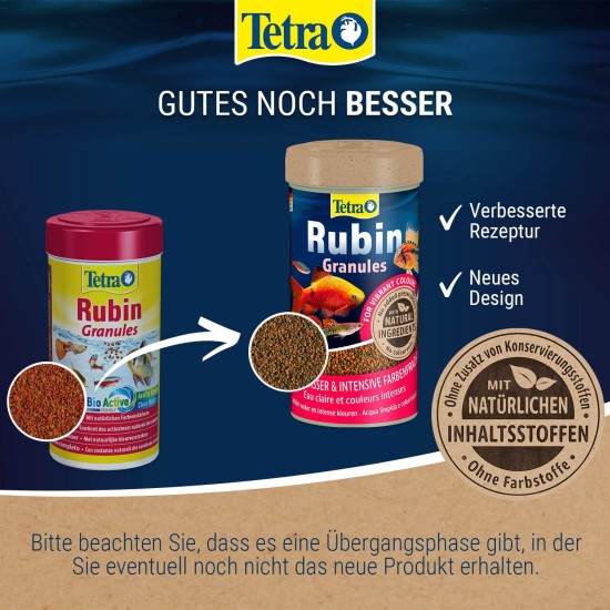TetraRubin Staple Feed for Ornamental Fish, for Intense Colour with Natural Colour Enhancers, plus Probiotics for Improved Body Functions and Feed Recycling, Various Sizes TetraRubin Staple Feed for Ornamental Fish, for Intense Colour with Natural Colour Enhancers, plus Probiotics for Improved Body Functions and Feed Recycling, Various Sizes