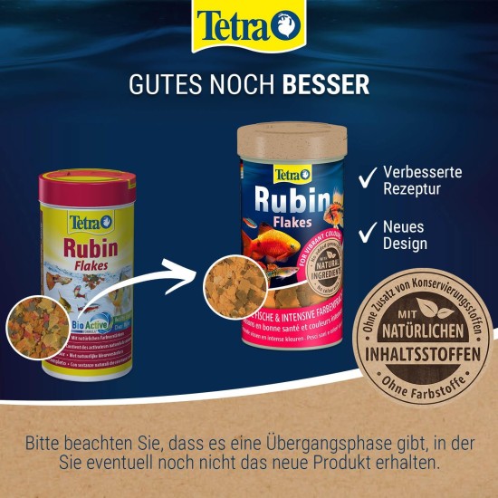 TetraRubin Staple Feed for Ornamental Fish, for Intense Colour with Natural Colour Enhancers, plus Probiotics for Improved Body Functions and Feed Recycling, Various Sizes TetraRubin Staple Feed for Ornamental Fish, for Intense Colour with Natural Colour Enhancers, plus Probiotics for Improved Body Functions and Feed Recycling, Various Sizes