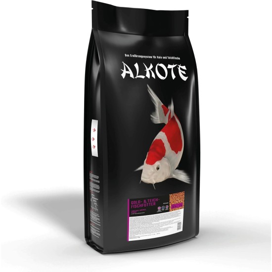 AL-KO-TE, 3 Season Small Koi & Ornamental Fish Spring to Autumn Floating Pellets 2mm Gold & Pond Fish Food 9kg