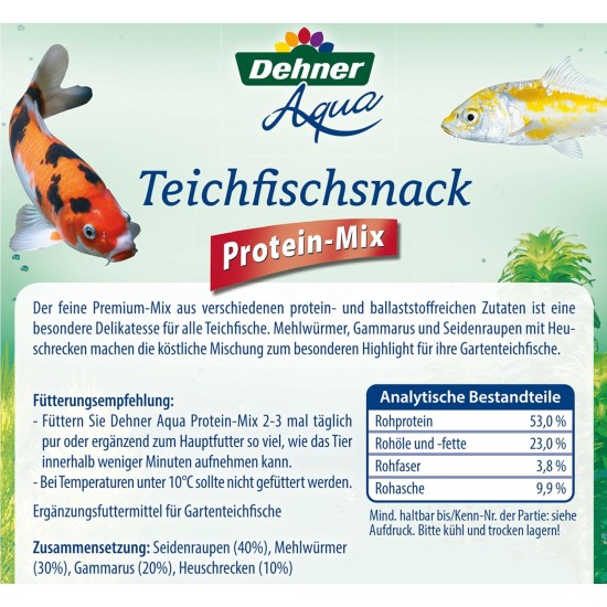Dehner Aqua Pond Fish Snack, Fish Food Protein Mix, Silkworms, Mealworms, Gammarus, Grasshoppers, 200g Dehner Aqua Pond Fish Snack, Fish Food Protein Mix, Silkworms, Mealworms, Gammarus, Grasshoppers, 200g