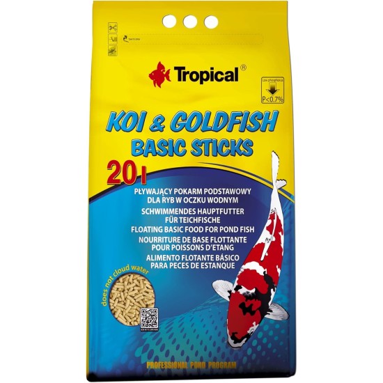 KOI & Goldfish Basic Sticks 20L / 1600g - Pond Fish Food, Floating Sticks for Daily Feeding of Koi, Goldfish KOI & Goldfish Basic Sticks 20L / 1600g - Pond Fish Food, Floating Sticks for Daily Feeding of Koi, Goldfish