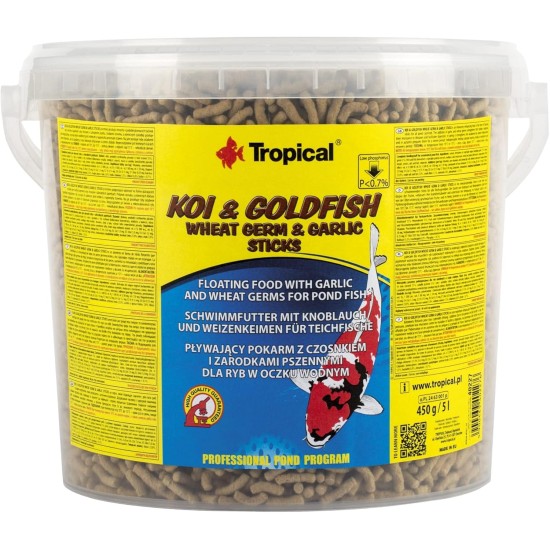 KOI & Goldfish Wheat Germ & Garlic Sticks 5L / 430g Pond Fish Food for Daily Feeding of Koi in a Wide Temperature Range of 8 to 30°C KOI & Goldfish Wheat Germ & Garlic Sticks 5L / 430g Pond Fish Food for Daily Feeding of Koi in a Wide Temperature Range of 8 to 30°C