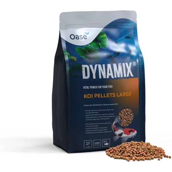 OASE Dynamix Koi Pellet Large 8 L, Fish Food, Koi Food, Pond Fish Food, 7-8 mm Pellets, Balanced Nutrition for All Koi from 20 cm Body Length, Naturally Beautiful Growth OASE Dynamix Koi Pellet Large 8 L, Fish Food, Koi Food, Pond Fish Food, 7-8 mm Pellets, Balanced Nutrition for All Koi from 20 cm Body Length, Naturally Beautiful Growth