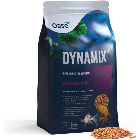 OASE Dynamix Sticks Mix 20 L, Fish Food, Pond Fish Food, Ideal for Mixed Keeping of Natural and Red Coloured Fish, Even Growth, Iridescent Colours, Improved Vitamin Absorption OASE Dynamix Sticks Mix 20 L, Fish Food, Pond Fish Food, Ideal for Mixed Keeping of Natural and Red Coloured Fish, Even Growth, Iridescent Colours, Improved Vitamin Absorption
