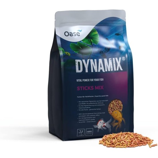 OASE Dynamix Sticks Mix 20 L, Fish Food, Pond Fish Food, Ideal for Mixed Keeping of Natural and Red Coloured Fish, Even Growth, Iridescent Colours, Improved Vitamin Absorption OASE Dynamix Sticks Mix 20 L, Fish Food, Pond Fish Food, Ideal for Mixed Keeping of Natural and Red Coloured Fish, Even Growth, Iridescent Colours, Improved Vitamin Absorption