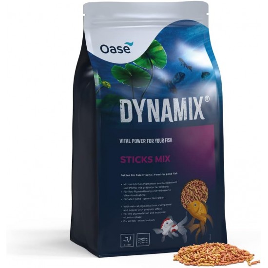 OASE Dynamix Sticks Mix 20 L, Fish Food, Pond Fish Food, Ideal for Mixed Keeping of Natural and Red Coloured Fish, Even Growth, Iridescent Colours, Improved Vitamin Absorption OASE Dynamix Sticks Mix 20 L, Fish Food, Pond Fish Food, Ideal for Mixed Keeping of Natural and Red Coloured Fish, Even Growth, Iridescent Colours, Improved Vitamin Absorption