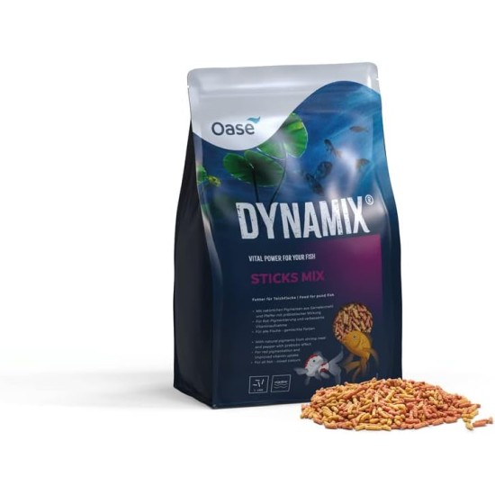 OASE Dynamix Sticks Mix 20 L, Fish Food, Pond Fish Food, Ideal for Mixed Keeping of Natural and Red Coloured Fish, Even Growth, Iridescent Colours, Improved Vitamin Absorption OASE Dynamix Sticks Mix 20 L, Fish Food, Pond Fish Food, Ideal for Mixed Keeping of Natural and Red Coloured Fish, Even Growth, Iridescent Colours, Improved Vitamin Absorption