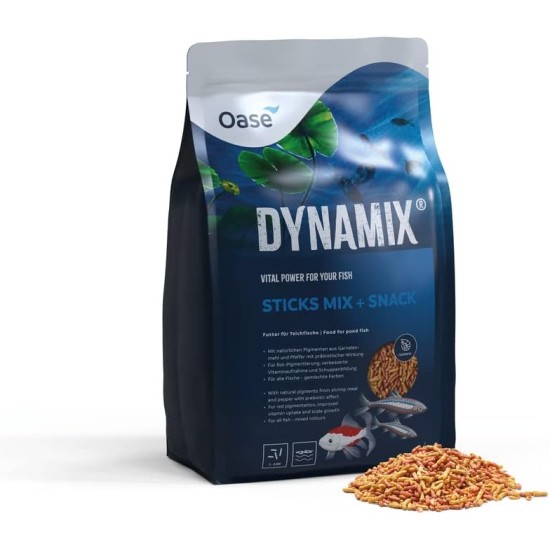 OASE Dynamix Sticks Mix Plus Snack 8 L Pond Fish Food with Gammarus Treat, Supports Dandruff, Ideal for Mixed Keeping of Natural and Red-Coloured Fish OASE Dynamix Sticks Mix Plus Snack 8 L Pond Fish Food with Gammarus Treat, Supports Dandruff, Ideal for Mixed Keeping of Natural and Red-Coloured Fish