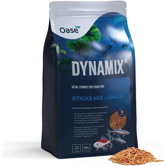 OASE Dynamix Sticks Mix Plus Snack 8 L Pond Fish Food with Gammarus Treat, Supports Dandruff, Ideal for Mixed Keeping of Natural and Red-Coloured Fish OASE Dynamix Sticks Mix Plus Snack 8 L Pond Fish Food with Gammarus Treat, Supports Dandruff, Ideal for Mixed Keeping of Natural and Red-Coloured Fish