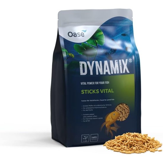 OASE Dynamix Sticks Vital 4 L, Fish Food, Pond Fish Food, Complete Food, Rich Pond Sticks with Vitamins and Minerals, Even Growth, Iridescent Colours OASE Dynamix Sticks Vital 4 L, Fish Food, Pond Fish Food, Complete Food, Rich Pond Sticks with Vitamins and Minerals, Even Growth, Iridescent Colours